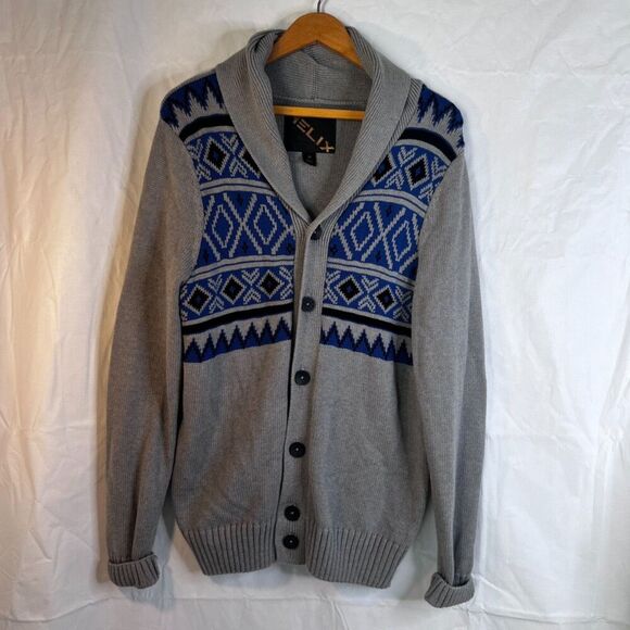 Helix Vintage Fair Isle Shawl Collar Fisherman Sweater Mens Size Medium Cotton - Picture 2 of 10